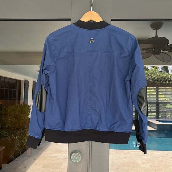 Jaanuu Scrub Bomber Jacket with Elbow Patches in Navy and Black Size Large - Picture 2 of 3